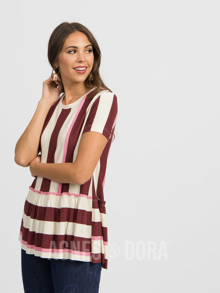 Size Small Agnes & Dora™ Relaxed Ruffle Tee Hello Fall Stripe:No Returns Or Exchanges