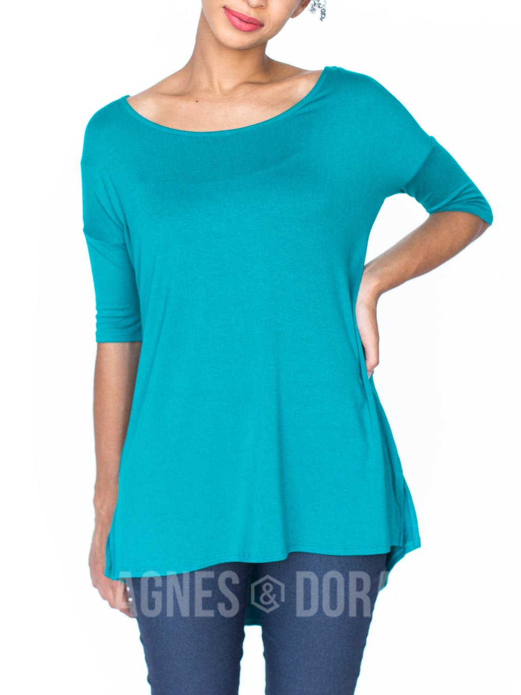 Size Small Agnes & Dora™ Hi-Lo Tee Teal: Final Sale. No Returns Or Exchanges