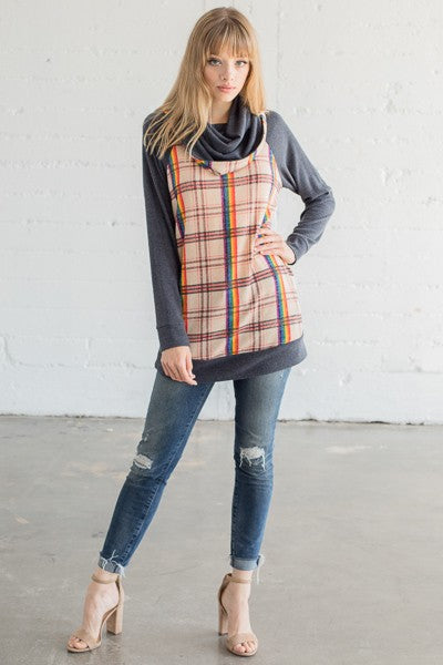 Size Small Mad For Plaid Cowl Neck Hoodie-Final Sale: No Returns/Exchanges