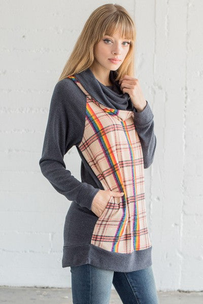 Size Small Mad For Plaid Cowl Neck Hoodie-Final Sale: No Returns/Exchanges