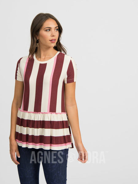 Size Small Agnes & Dora™ Relaxed Ruffle Tee Hello Fall Stripe:No Returns Or Exchanges