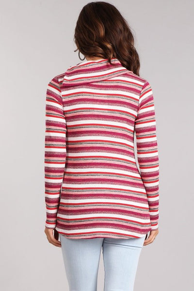 Size Medium Striped Knit Cowl Neck Top-Final Sale: No Returns/Exchanges