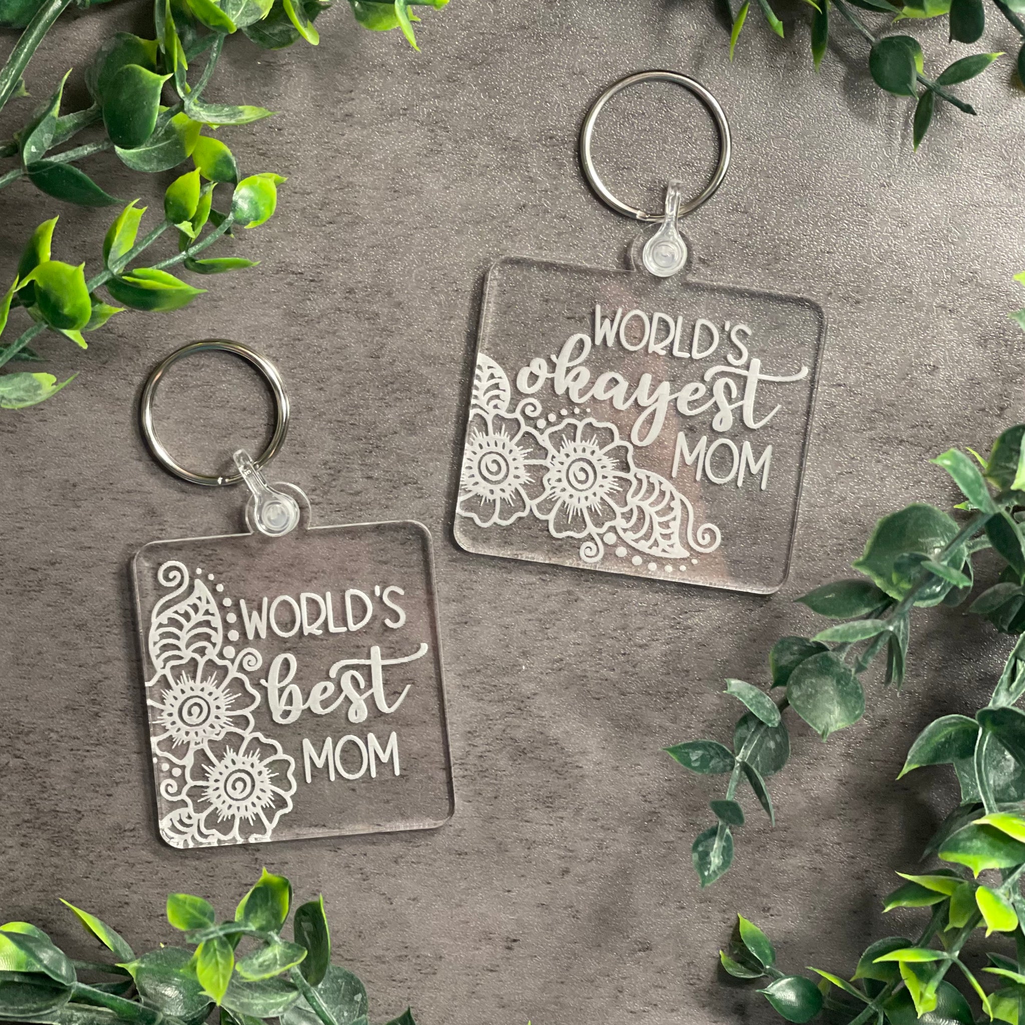 World's Best Mom/Okayest Mom Keychain Set (2 Pieces)