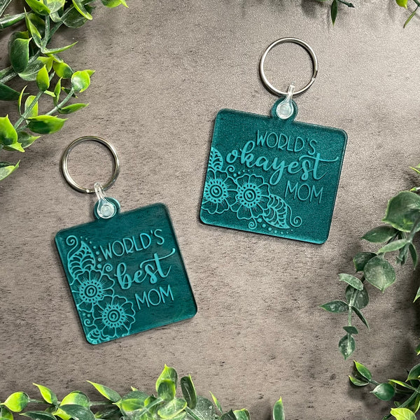 World's Best Mom/Okayest Mom Keychain Set (2 Pieces)