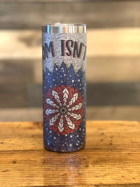 Freedom Silver Glitter 20oz Skinny Tumbler