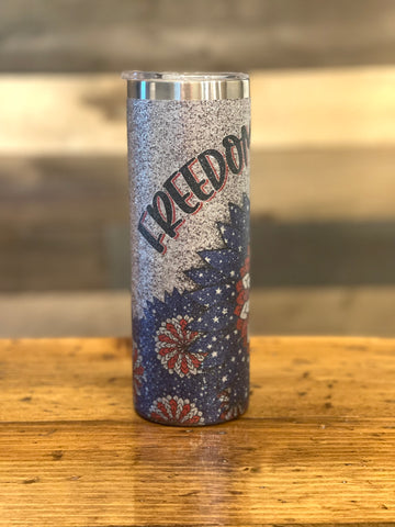 Freedom Silver Glitter 20oz Skinny Tumbler