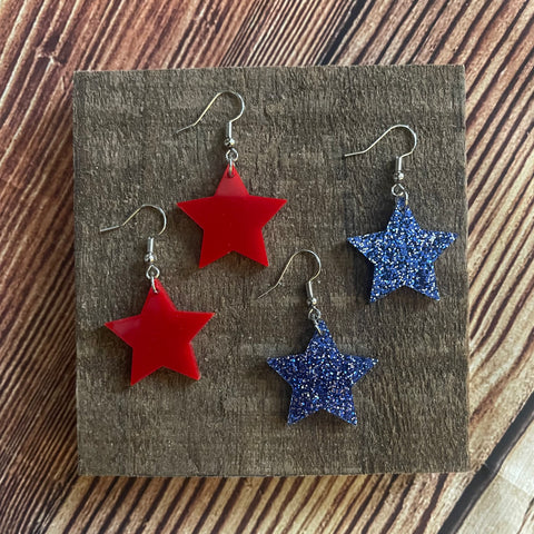 Star Earring Set (Red/Blue Glitter)