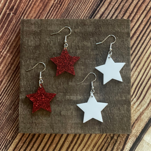 Star Earring Set (Red Glitter/White)