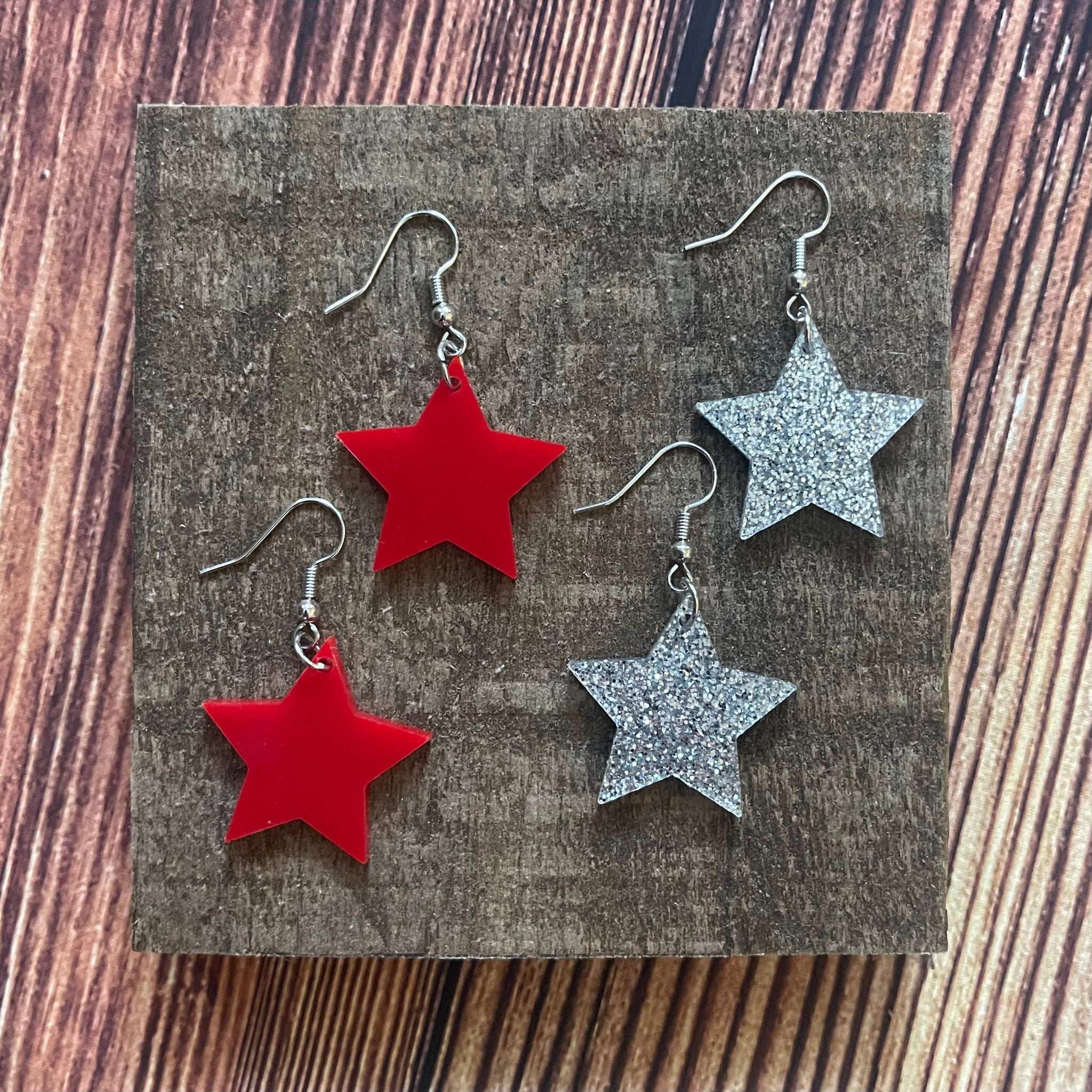 Star Earring Set (Silver Glitter/Red)