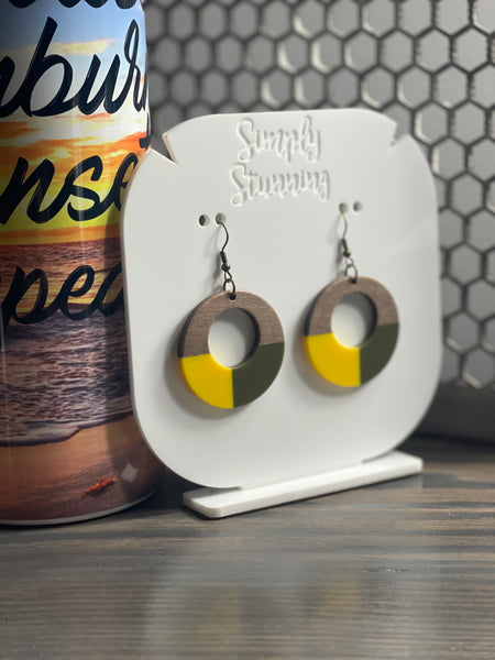 Round Colorblock Wood/Resin Earrings