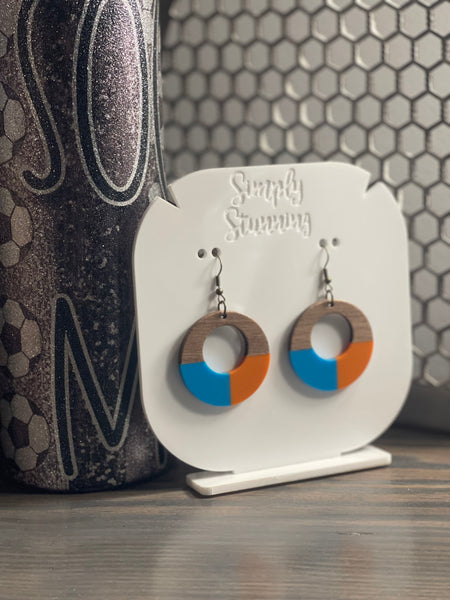 Round Colorblock Wood/Resin Earrings