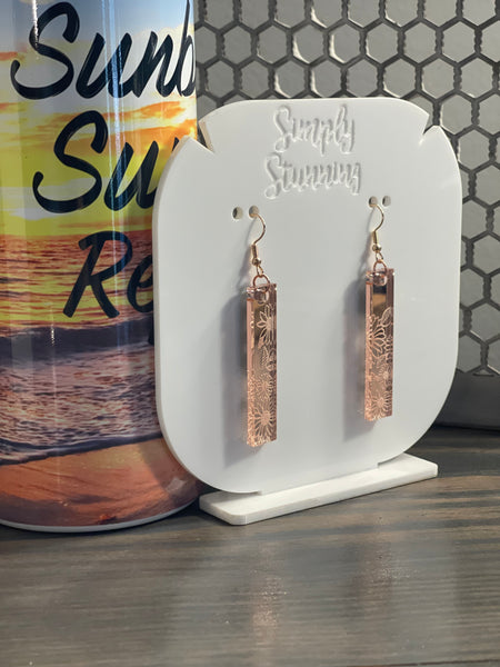 Rose Gold Mirror Acrylic Floral Earrings