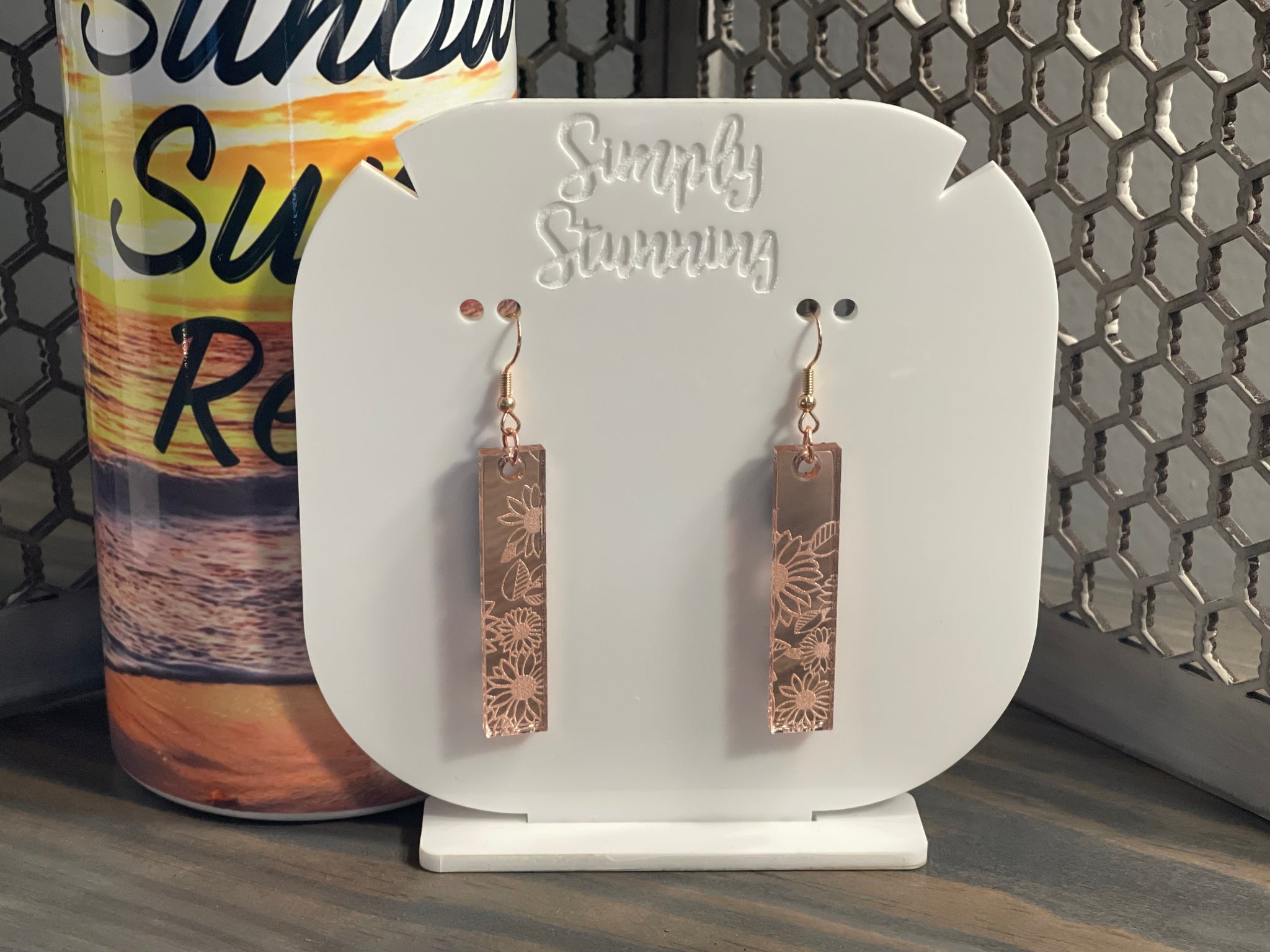 Rose Gold Mirror Acrylic Floral Earrings