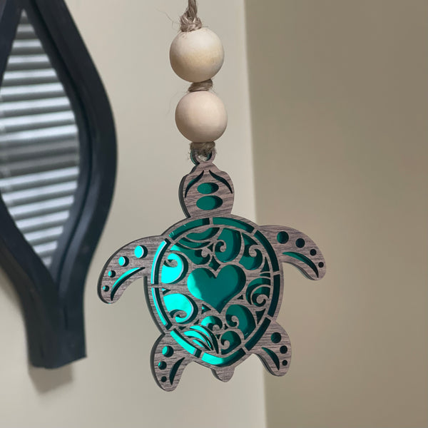 Green Mirror Acrylic Turtle (Heart) Charm