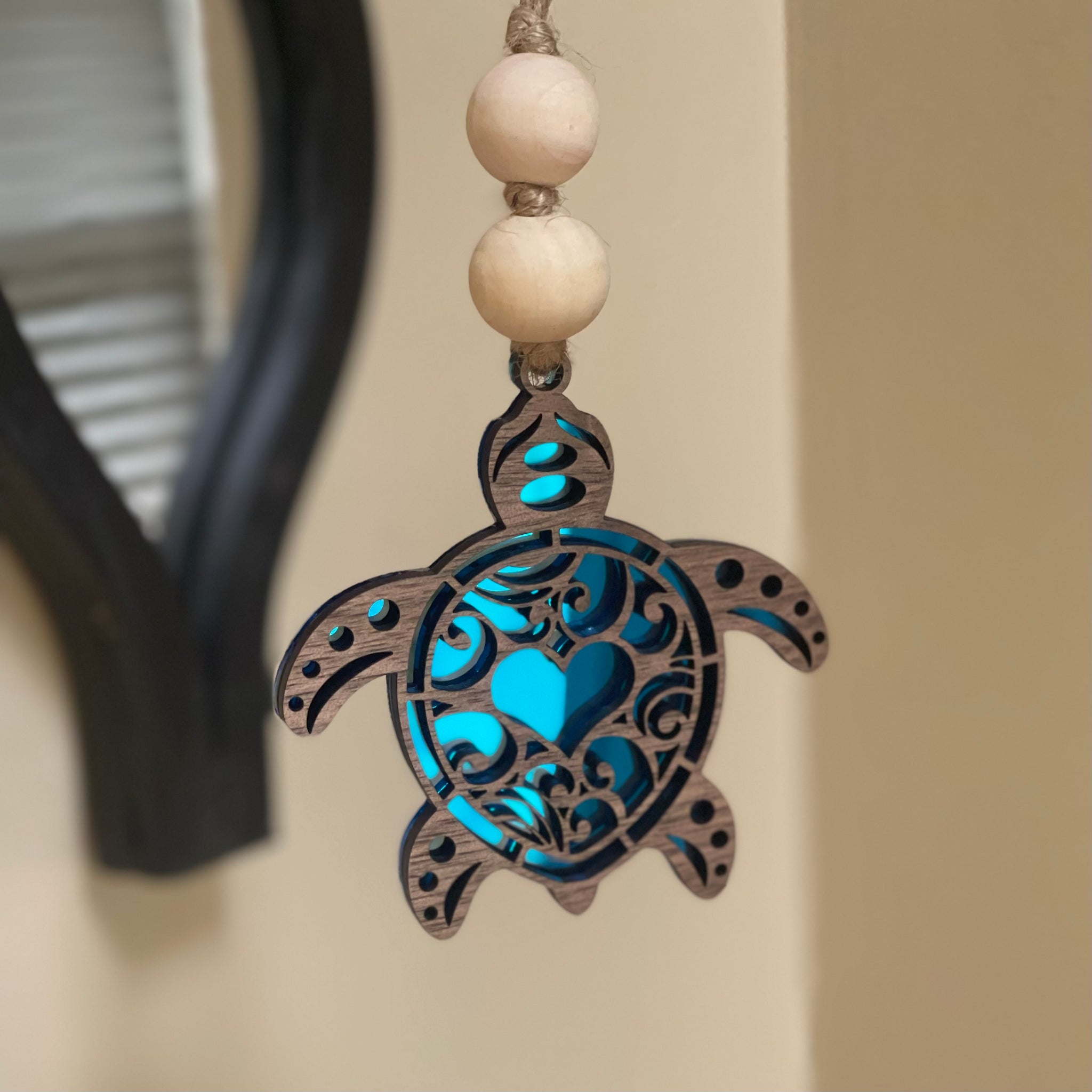 Ocean Blue Mirror Acrylic Turtle (Heart) Charm