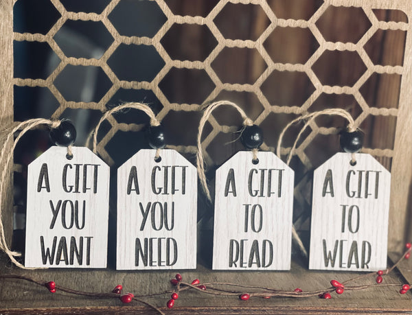 Need Want Read Wear Gift Tags (Set Of 4)