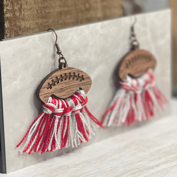 Red/White/Silver Football Tassel Earrings