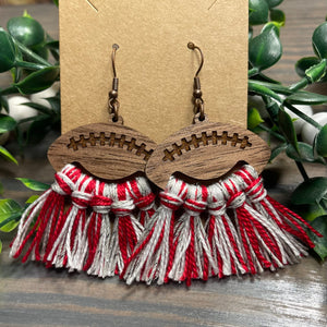 Red/White/Silver Football Tassel Earrings