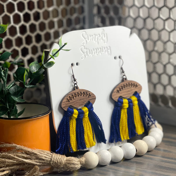 Blue/Gold Football Tassel Earrings