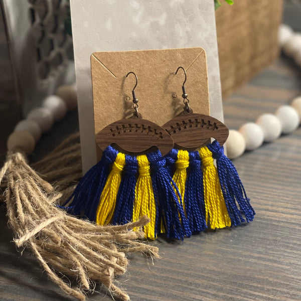 Blue/Gold Football Tassel Earrings