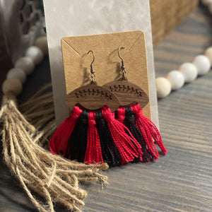 Red/Black Football Tassel Earrings