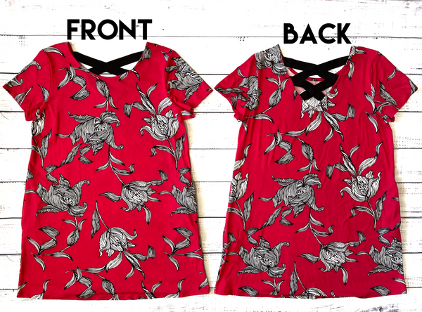 Sizes M While Supplies Last: Red Floral Top-Final Sale: No Returns/Exchanges