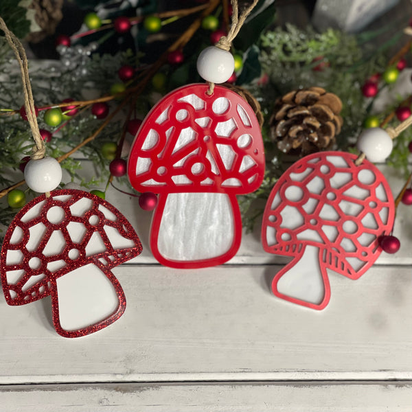 Set Of 3 Mushroom Ornaments