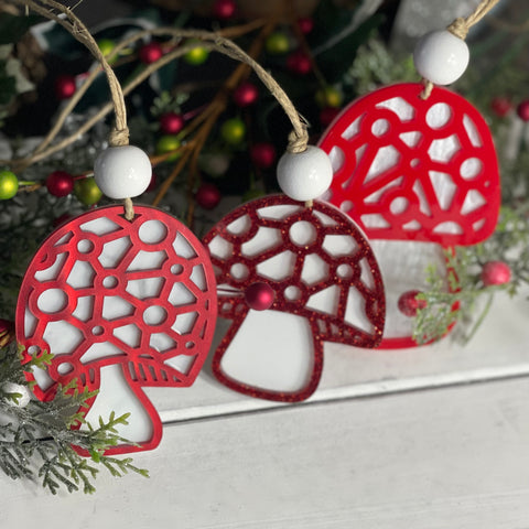 Set Of 3 Mushroom Ornaments