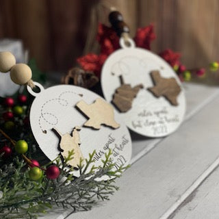 Miles Apart Custom Ornament (Pick Your States)