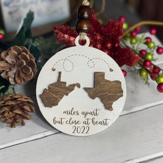 Miles Apart Custom Ornament (Pick Your States)