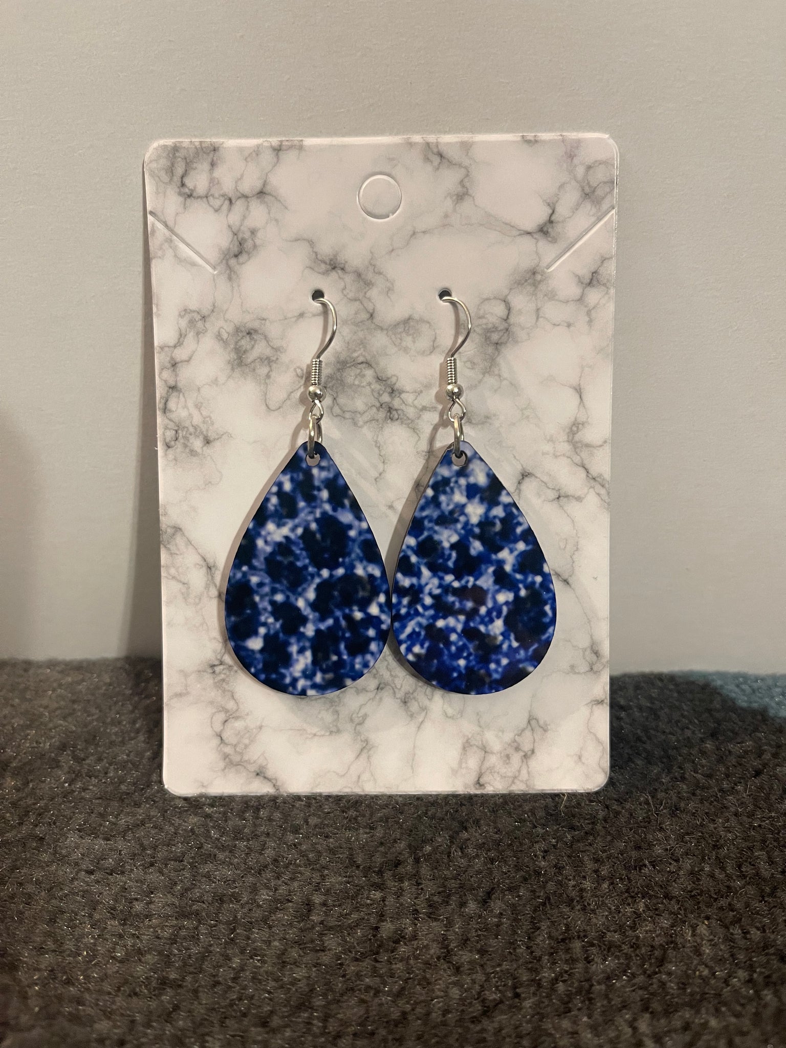 Blue Glitter Teardrop Earrings