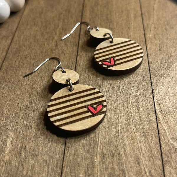 Red Heart Stripe Dangle Earrings