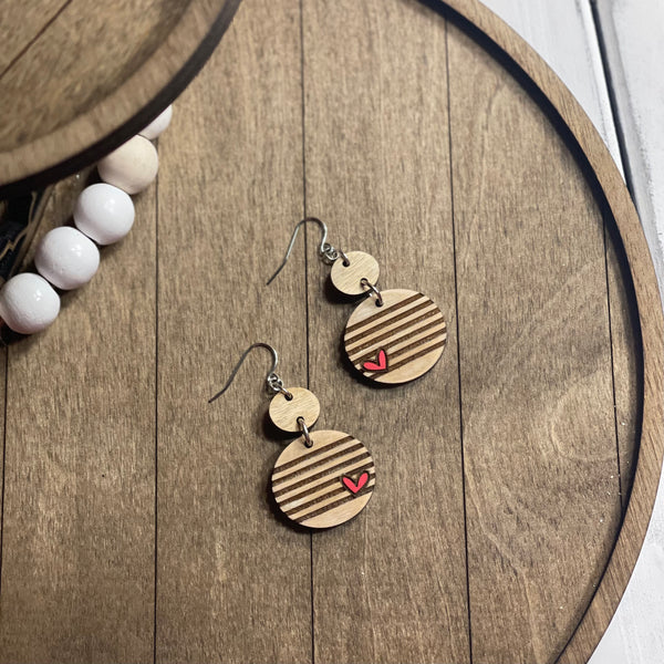 Red Heart Stripe Dangle Earrings