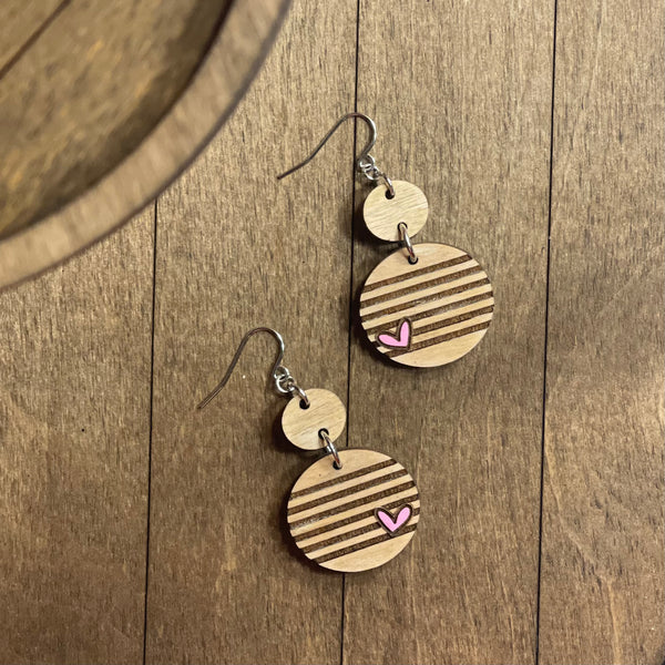 Pink Heart Stripe Dangle Earrings