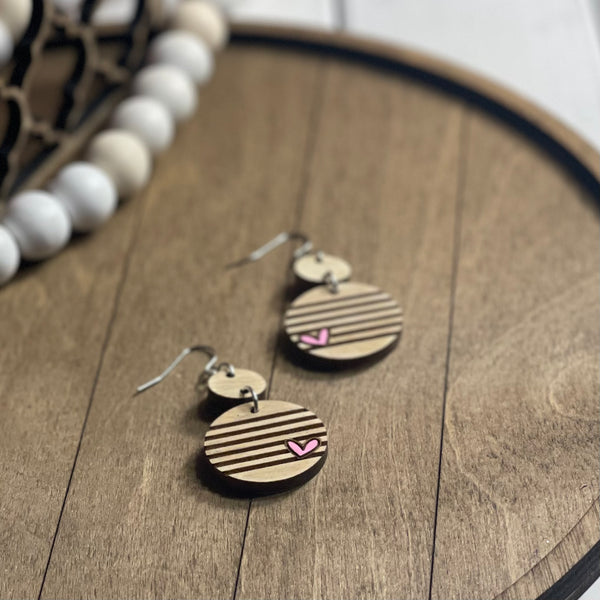 Pink Heart Stripe Dangle Earrings