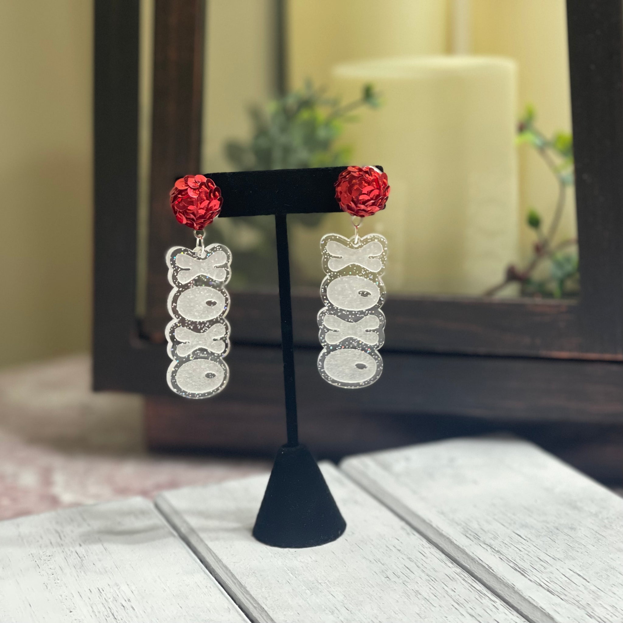 Red Sequin Stud XOXO Earrings