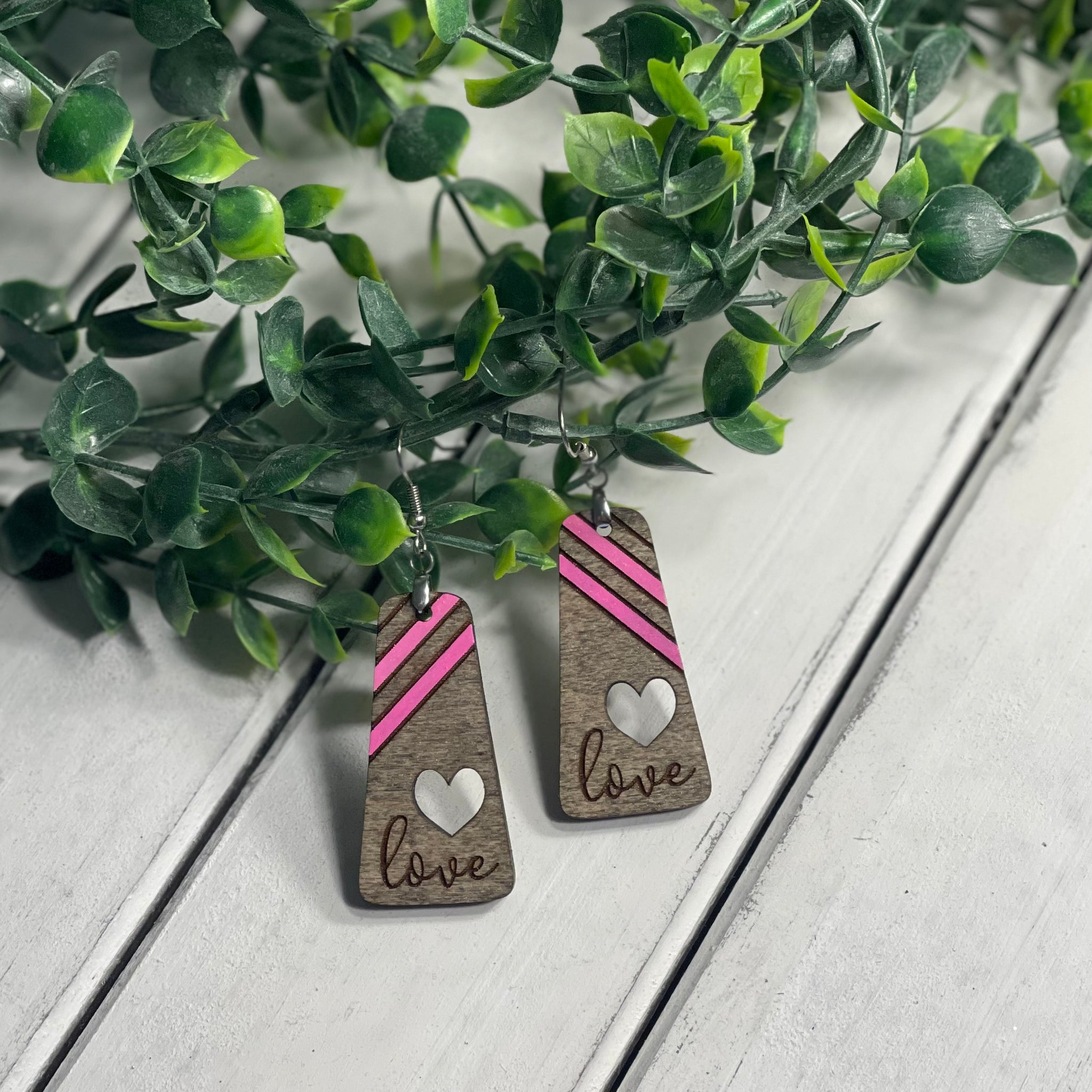 Pink Stripe Love Earrings