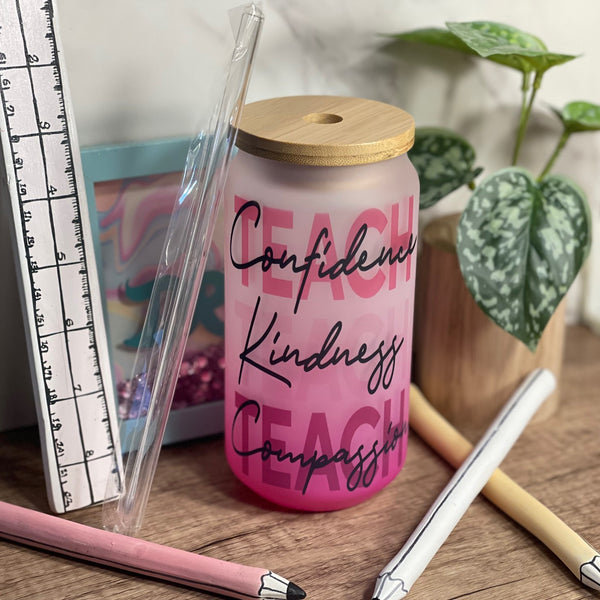 Teach 18oz Frosted Glass Sublimated Tumbler