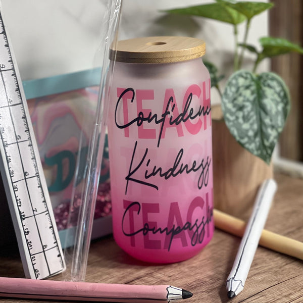 Teach 18oz Frosted Glass Sublimated Tumbler