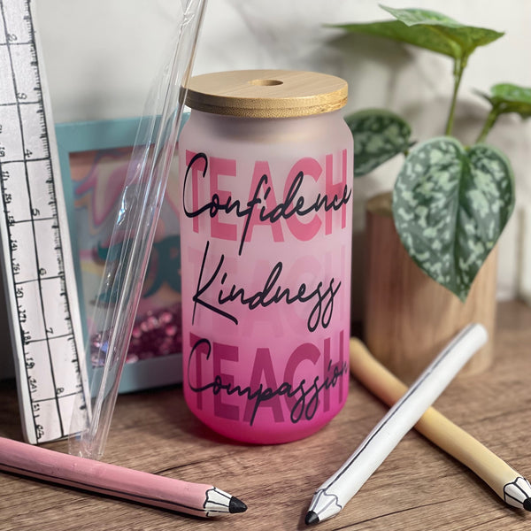 Teach 18oz Frosted Glass Sublimated Tumbler