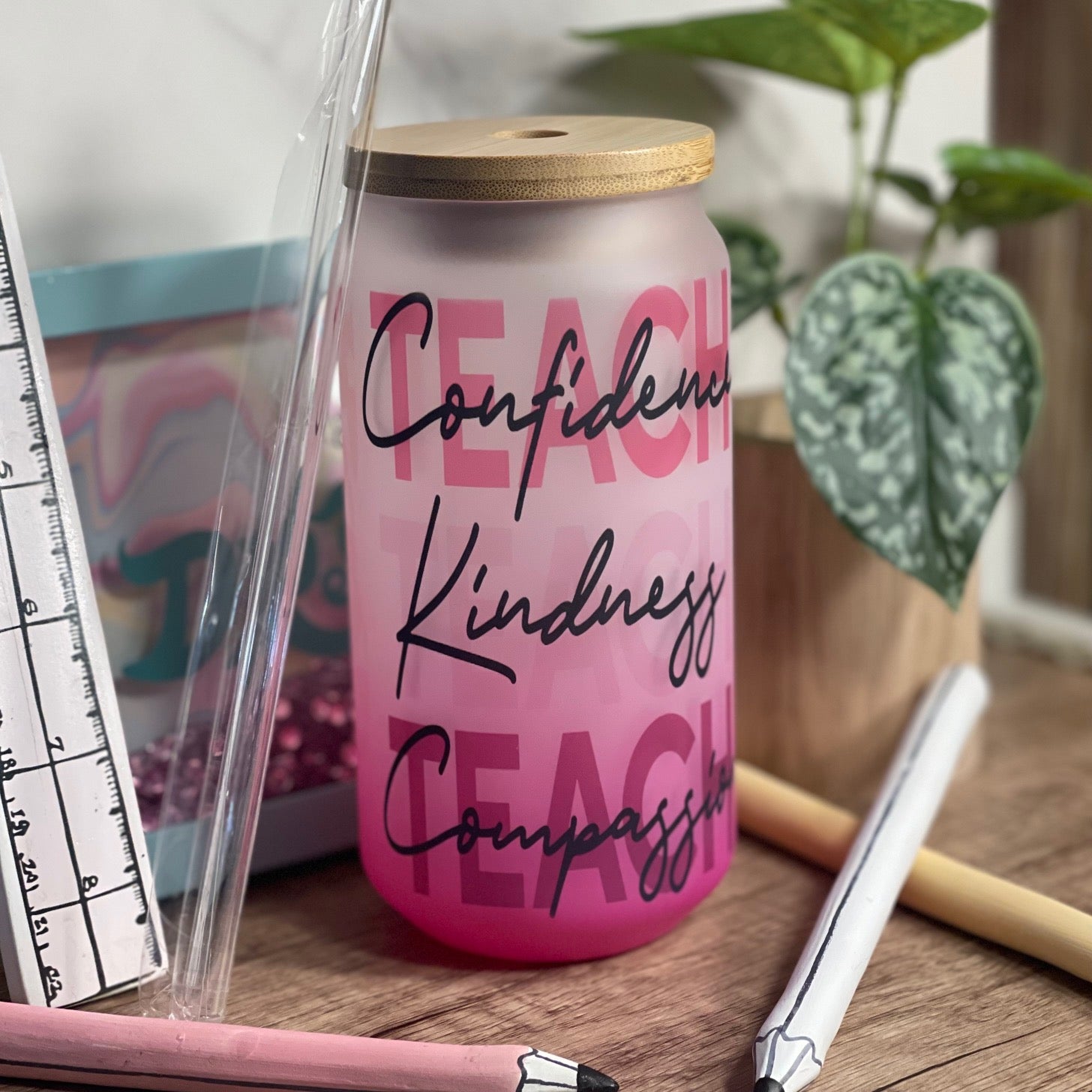 Teach 18oz Frosted Glass Sublimated Tumbler