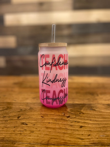 Teach 18oz Frosted Glass Sublimated Tumbler