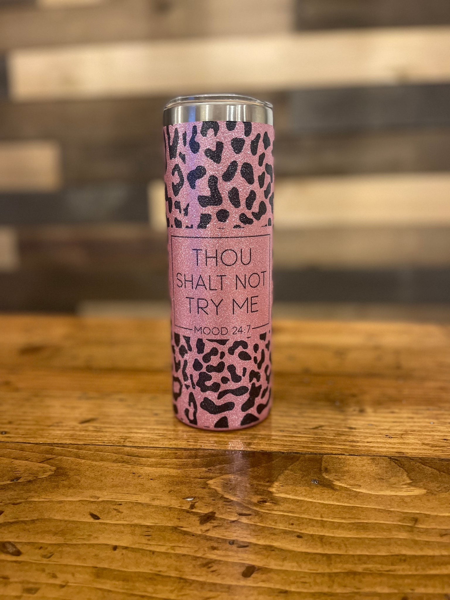 Thou Shalt Not Try Me 20oz Pink Glitter Sublimated Tumbler