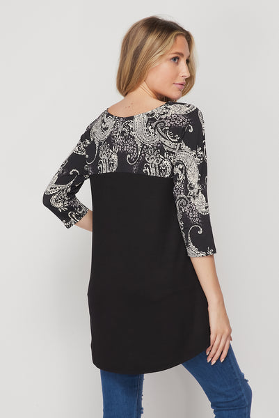 Black/Ivory Floral Sleeve Final Sale-Final Sale: No Returns/Exchanges