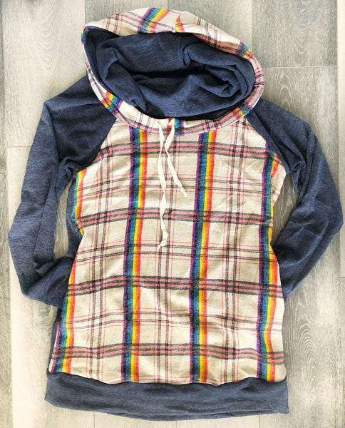 Size Small Mad For Plaid Cowl Neck Hoodie-Final Sale: No Returns/Exchanges