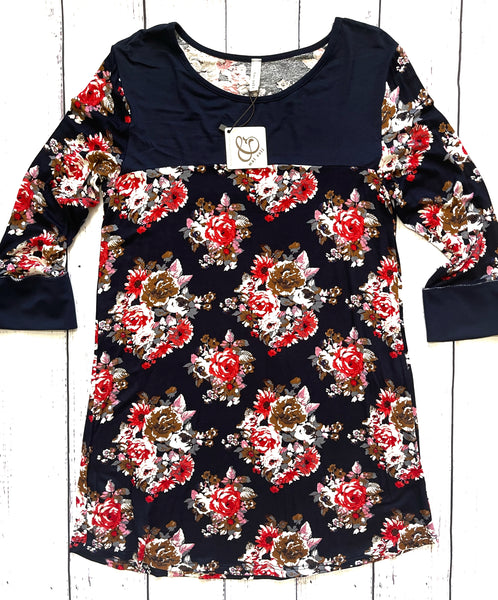 Size Small Floral Print 3/4 Sleeve Top-Final Sale: No Returns/Exchanges