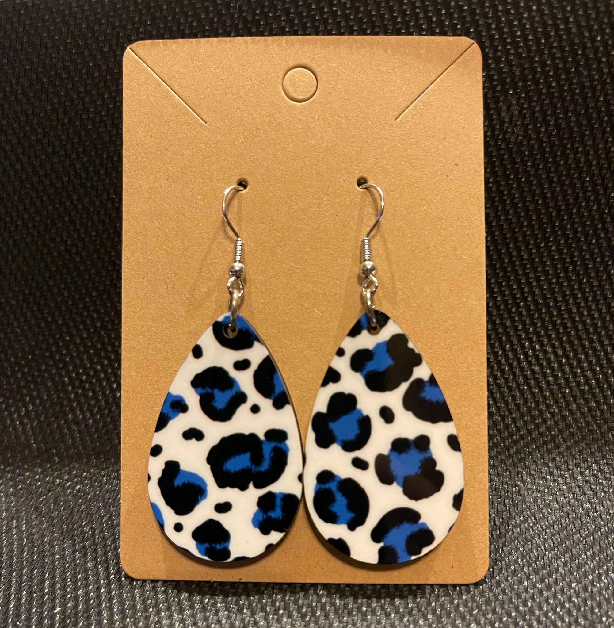 Blue Leopard Teardrop Earrings