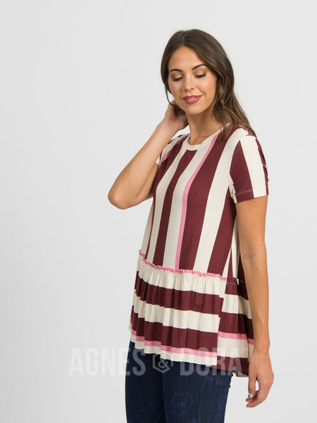 Size Small Agnes & Dora™ Relaxed Ruffle Tee Hello Fall Stripe:No Returns Or Exchanges