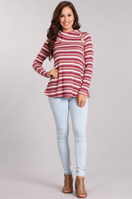 Size Medium Striped Knit Cowl Neck Top-Final Sale: No Returns/Exchanges