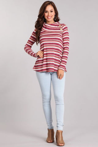 Size Medium Striped Knit Cowl Neck Top-Final Sale: No Returns/Exchanges